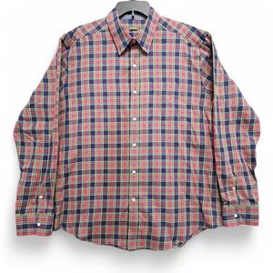 J. McLaughlin Shirt‎ Mens XL Blue Red Green Plaid Cotton Long Sleeve Button Down